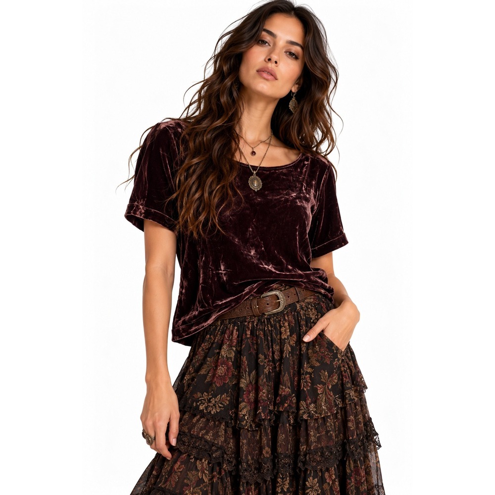 Sundance Brown Velvet Top XL Silk Blend Dark Romance Cottagecore Fairy Grunge